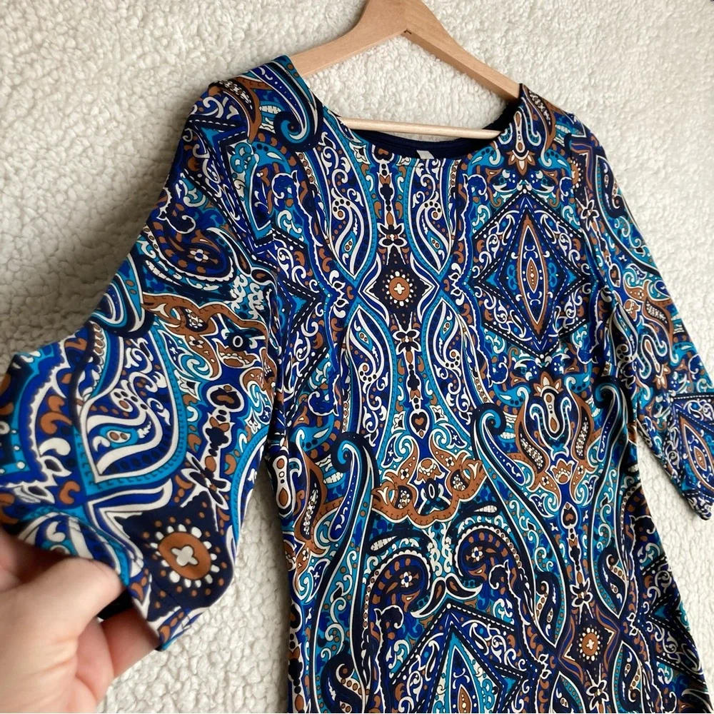 Gilli quarter length sleeves blue paisley print shift dress - Picture 7 of 15